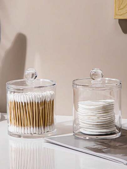 3pcs/1pc Multi-Purpose Makeup Brush Holder, Convenient Desktop Storage Box, Transparent Round Floss Holder, Compressed Towel Storage Box, Vanity Organizer, Transparent Cylinder Storage Box, Transparent Acrylic Makeup Pad Pad Holder, Dust-Proof Vanity Organizer For Cotton Swabs, Powder Puff, Hair Clips, Toothpicks, Lipstick, Transparent