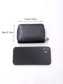 Glossy Minimalist Zipper Card Holder - Black - View 4