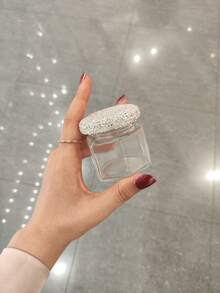 1pc Transparent Glass Storage Jar With Artificial Rhinestone Decor, Elegant Sealed Jewelry & Small Items Container, Ideal Travel & Gift Choice - Silver - View 13