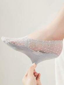 1/5/10 双女士蕾丝性感隐形露踝镂空柔软防滑短袜 - 彩色 - 查看 6