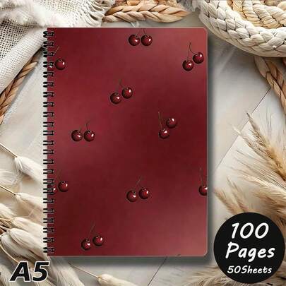 1 rood spiraalgebonden notitieboek in A5-formaat met kersenbloesemmotief, hoogwaardig papier, geschikt voor kantoor, school en als planner - perfect cadeau voor vrienden, leraren of als schrijfwaren, met een duurzame kaft.