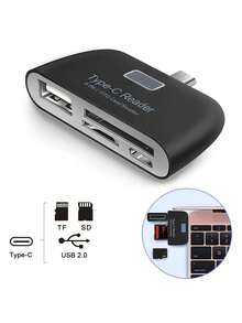 四合一 Type-C 读卡器，OTG 读写器，便携式多功能适配器，兼容 SD/TF/U盘，适用于汽车、电脑、手机，即插即用型外置存储设备 - 黑色 - 查看 8