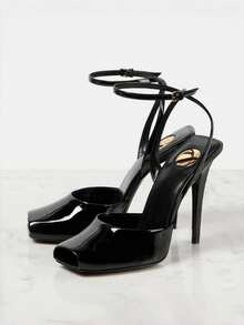 Peep-Toe High Heel Shoes, Runway Fashion, Samemodel As Song Jia, Pointed Toe Strap Design, Elegant Lady Sandals - Black - View 2