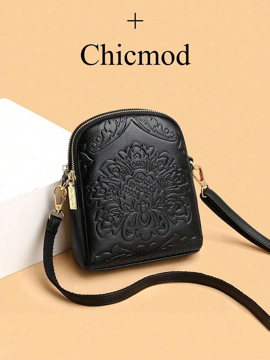Embossed Women Mini Crossbody Bag Shoulder Bag Messenger Bag For Shopping, Wallet, Purse, Young Ladies, College Students, Beginners, Office Ladies. Suitable For Office, University, Work, Business, Commute, Outdoor Activities, Travel And Picnic - Black - View 1