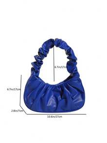 Bolso nube fruncido de alta relación calidad-precio, bolso de hombro y axila de unicolor, bolso versátil de unicolor para mujer - Azul - Ver 3