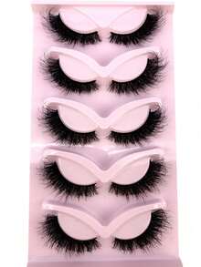 5 Pairs Cat Eye 3D Faux Mink Lashes, Natural Curly & Fluffy False Eyelashes - Black - View 1