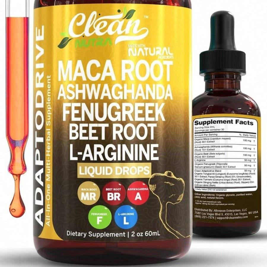 Organic Maca Root Liquid Drops With Ashwagandha, Fenugreek, Beet Root And L-Arginine Liquid Multivitamin For Women And Men - Adapto Drive Supplement - 120G - Xem 1