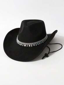 1pc Western Style Rhinestone Cowboy Hat, Adjustable Anti-Slip Strap, Suitable For Daily Wear, Music Festivals, Parties - Top Hat - View 12