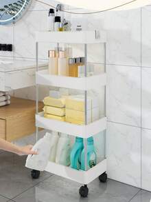 Multifunctional White Sliding Storage Rack Trolley, Hollow Draining Multi-Layer Ultra-Thin Storage Trolley, Slim Storage Trolley, Rolling Storage Trolley, Narrow Shelving Unit, Bathroom Storage Rack, Mobile Storage Rack For Kitchen, Bathroom, Laundry Room, Space-Saving Storage Rack, Multi-Tier Floor-Standing Shelving Unit, Suitable For Kitchen, Laundry Room And Other Narrow Spaces - Multicolor - View 3