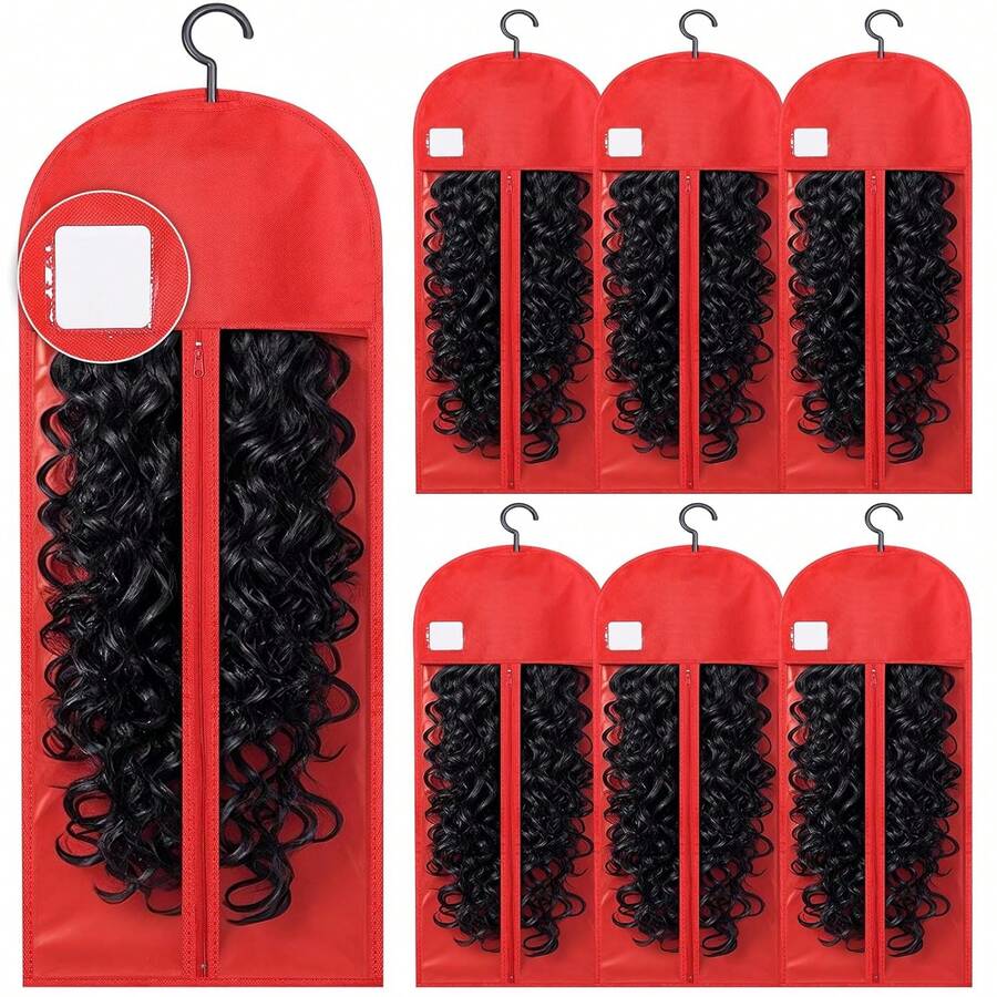 6-Pack Extra Long Wig Storage Bags With Hanger For Travel & Closet - 06 RED 6PCS - View 1