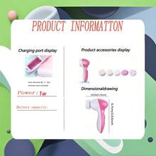5-In-1 Electric Facial Cleansing Brush, Spa Skin Care Massager, Blackhead Remover Cleansing Tool - Red and White - View 8