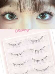10片火焰形仙女假睫毛，卡通眼睛，透明细柄自然全条可重复使用假睫毛，增加睫毛浓密度 - 查看 1