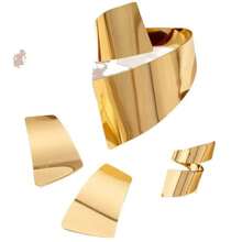 Bộ trang sức kim loại thời trang hình học phóng đại, gồm bông tai, nhẫn và vòng tay, thích hợp đeo hàng ngày và làm quà tặng dịp lễ cho nữ. - Vàng - Xem 3