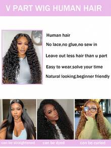 V Part Wig Human Hair Deep Wave Upgrade Glueless U Part Human Hair Wig 180% Density No Leave Out No Sew In Full Machine Made V Part Wig For Women Beginner Friendly Natural Black - Natural Black - View 4