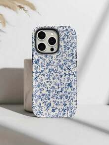 蓝色花卉图案二合一磨砂手机壳，兼容 16、15、14、13、12、11、Pro Max 和 Plus。 - 彩色 - 查看 5