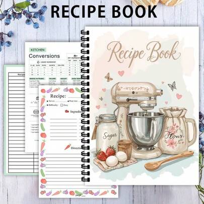 Adorable Pink Recipe Book – Comes With Kitchen Conversions Chart & Recipe Templates | Cute Heart/Kitchen Illustrations For Organizing Your Favorite Culinary Recipes