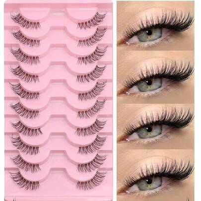 10 Cặp Mi Giả Nửa Mắt Tự Nhiên, Hiệu Ứng Đầy Đắn, Dày, Cong, Mềm Mại, Thích Hợp Cho Tiệc Tổ Chức, Trang Điểm Hoạt Hình, Vật Dụng Cần Thiết Khi Du Lịch, Giúp Kéo Dài Mi Ở Khóe Mắt Ngoài