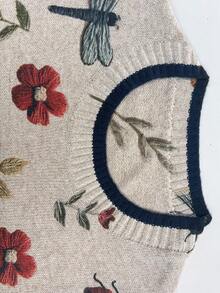Pull léger créatif pour femmes - Imprimé insecte et fleur, débardeur décontracté à col rond, convient pour toutes les saisons, design superposé, combinaison de couleurs vibrantes pour les vacances - Nude - Voir 4
