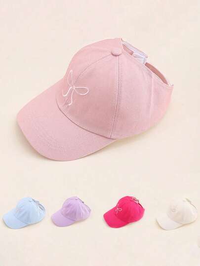 3-10岁“甜美蝴蝶结刺绣棒球帽 | 春夏完美之选，修饰脸型 | 防晒帽，适合全家出游”