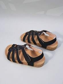 1 Pair Kids Gold Glitter Multi-Strap Hollow Out Comfortable Open Toe Buckle Strap Platform Fashion Sandals Birthday Party (Sole/Insole Color Random) - Black - View 4