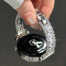 1pc Silver Sparkling Zirconia Metal Watch Band Bracelet Compatible With Samsung Galaxy Watch 7/6/5/4/Active2 Classic (40/44mm), Watch 5 Pro (45mm), Watch 4 Classic (42/46mm), Watch 3 (41mm), Watch Active (40mm), Watch 42mm Cuban Link Strap, Fits All 20mm 22mm Width Smartwatch Bands - Silver - View 5