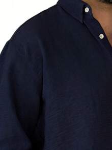 Áo sơ mi dài tay nam màu xanh trơn, kiểu dáng giản dị, thích hợp cho hoạt động ngoài trời, phong cách tối giản, áo thun thường ngày. - Màu xanh hải quân - Xem 3