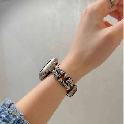 New Vintage Beaded Patchwork High-Quality Synthetic Leather Watch Band, Compatible With Apple Watch Series 1/2/3/4/5/6/7/8/9/10/SE/Ultra, Fits 38mm 40mm 41mm 42mm 44mm 45mm 49mm, Fashionable Elegant Retro Design