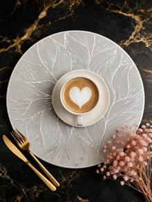 1 szt./4 szt./6 szt./8 szt. 15-calowe okrągłe złote podkładki z PVC – minimalistyczny styl, antypoślizgowe, odporne na ciepło, odpowiednie na stół jadalny, do kawiarni, wystroju wnętrz, na Walentynki, na wesele - Srebro - Zobacz 5