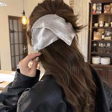 1pc Shiny Silver Square Scarf, Large Size Women Hair Scrunchie, Women Low Ponytail Hair Tie, Extra Large Retro Square Hair Scrunchie, Fashion Hair Accessory, Retro Style, Soft Smooth Fabric, Stylish Hair Scrunchie Hair Accessory Hair Elastics Hair Rubber Bands Hair Rope - Multicolor - View 3