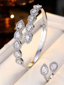 2pcs Set Luxury Teardrop Synthetic Zirconia Bracelet And Ring Set, Minimalist Versatile Jewelry Gift For Women - Bracelet Ring Set - View 2