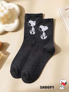 SNOOPY 5/1 Đôi tất cổ trung hoạt hình, tất thể thao mềm mại thoải mái, tất cổ trung bốn mùa, tất thể thao thường ngày cho cặp đôi, quà tặng cho bé gái - Nhiều màu - Xem 6