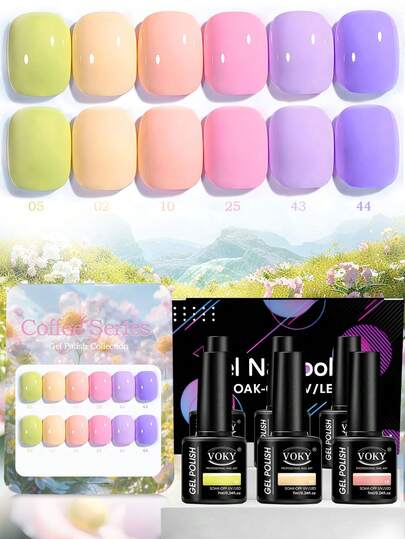 VOKY热门马卡龙6色系列套装，适合沙龙美甲和DIY艺术设计，女士节日礼物之选。