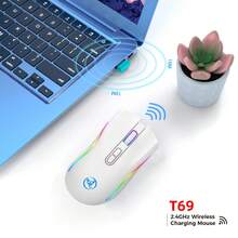 HXSJ 2.4G 无线鼠标，USB 充电，RGB 灯效，光学游戏办公鼠标，黑/白 - 查看 2