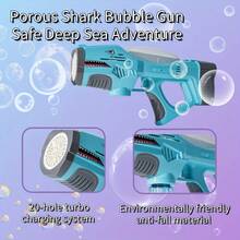 20 Hole Shark Bubble Machine,  With Glowing And Music Sound Effects, And An Empty Bottle With Refill Fluid Suitable For Children, Summer Toys, Birthdays,  (Excluding Batteries And Refill Fluid) - Blue - View 4