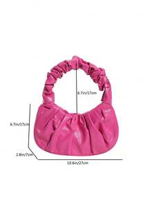 Fashionable High Cost-Effective Ruched Cloud Bag, Solid Color Shoulder Underarm Bag, Versatile Solid Color Handbag For Women - Hot Pink - View 3