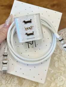 全新TPU充电器和数据线保护套套装，狗狗波点图案，耐用18/20W充电线保护套，防断裂数据线整理器，适用于 16/15/13/14充电器 - 彩色 - 查看 5