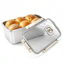 ZEAYEA - Caja de pan para mostrador de cocina contenedor de almacenamiento de pan con tapa hermética caja de almacenamiento de pan de gran capacidad de acero inoxidable para botanas de pan de bagel - Plateado - Ver 1