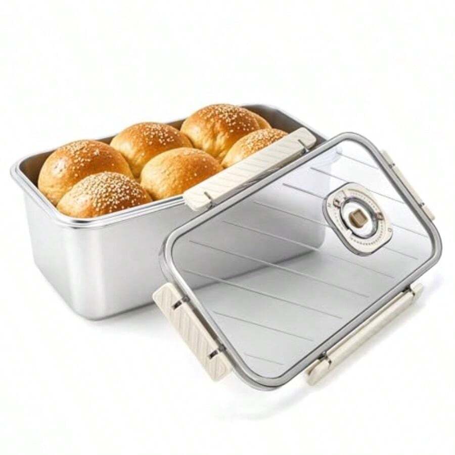 ZEAYEA - Caja de pan para mostrador de cocina contenedor de almacenamiento de pan con tapa hermética caja de almacenamiento de pan de gran capacidad de acero inoxidable para botanas de pan de bagel - Plateado - Ver 1