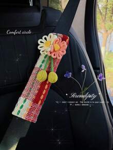 Cute Daisy Car Seat Belt Cover - Boho Woven Shoulder Pad, Flower Decor Seatbelt Strap Cover For Women, Aesthetic Car Interior Accessories - Various - View 15