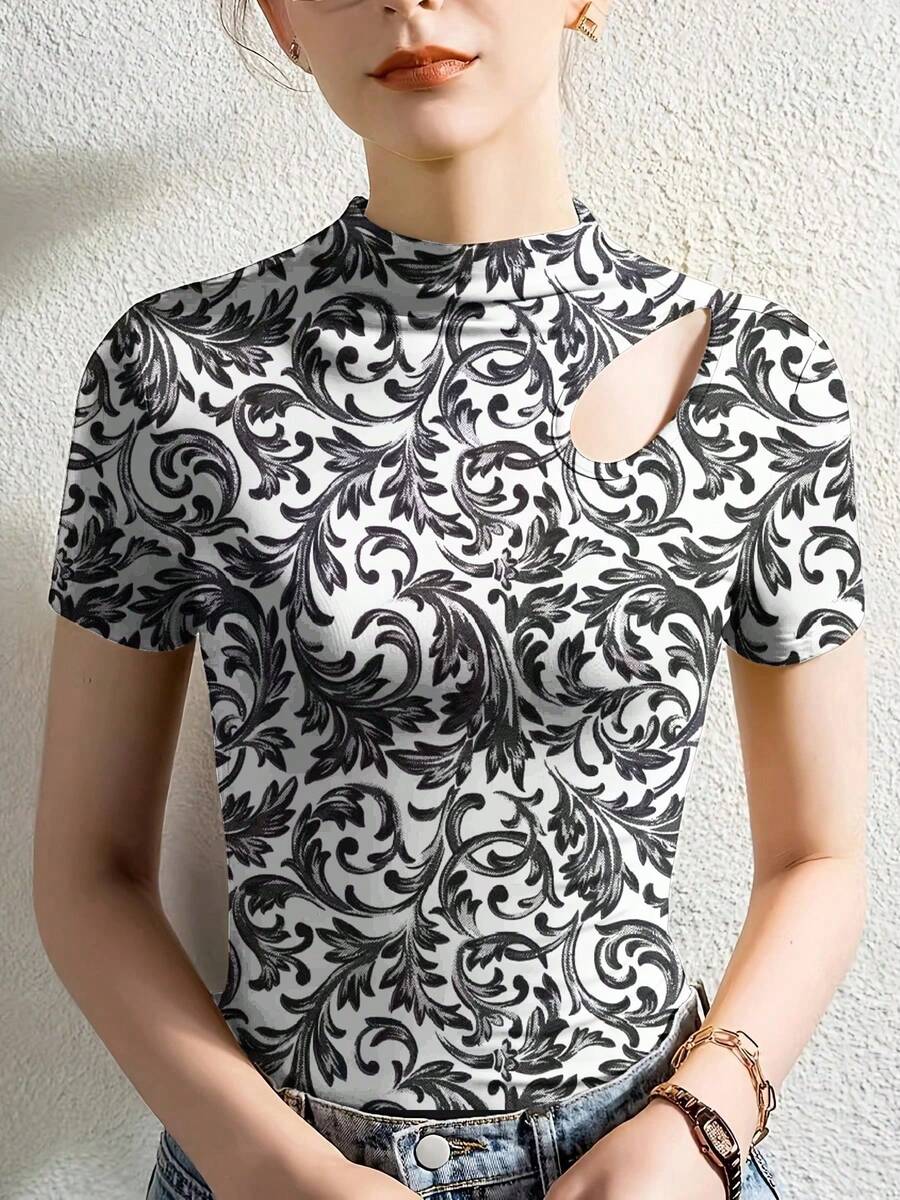 2026 Summer New Printed Short Sleeve T-Shirt For Women, Versatile Fashion Slim Fit Stylish Casual Top White - White - View 1