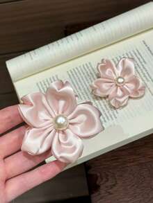 6pcs Cute Girl's Pink Sakura Bow, Polka Dot Hair Clips, Sweet Versatile Side Bangs Clips, Fashionable Elegant Duck Mouth Hair Clips, Suitable For Daily Use In Spring - Pink - View 5