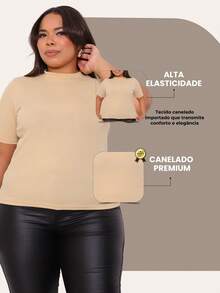 Women's Plus Size Ribbed Blouse Round Neck Elastic Comfortable Everyday Wear - Apricot - View 4
