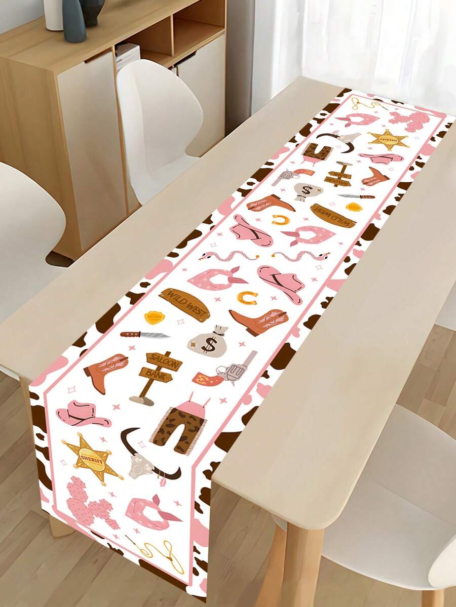 1件 35*180cm 萬聖節粉色主題桌旗，可愛南瓜幽靈貓圖案桌布，萬聖節主題派對，廚房與居家裝飾，節日餐桌裝飾 - 彩色 - 查看 1
