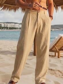 Quần ống đứng kẻ sọc kiểu Mỹ, cạp cao, dáng rộng, đa năng, thích hợp cho nam giới, mùa thu. - Màu Khaki - Xem 1