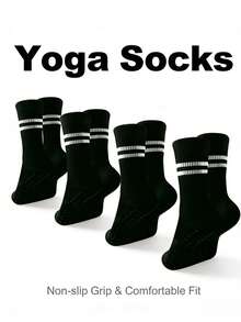 5 Pairs Women's Non-Slip Yoga Socks With Silicone Grips, Suitable For Pilates, Ballet - Black - View 1