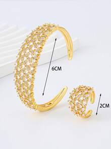 简约锆石手链戒指套装，百搭且适合所有人 - 立體幾何紋理 - 查看 2