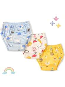 4 Stücke/Set, 3 Stücke/Set Baby Töpfchentraining Hosen, waschbare wiederverwendbare Windeln, Krabbelhosen, wasserdichte Unterwäsche, Töpfchentraining Hosen, saugfähige Trainingsunterwäsche, geeignet für Kleinkinder Jungen und Mädchen - Verschiedenfarbig - Übersicht 4