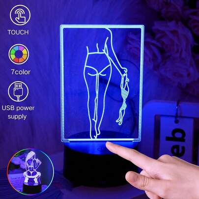 1pc Plug-In Touch Sensitive 7-Color Gradient Personalized Beauty 3D Night Light, Creative Desktop & Bedroom Atmosphere Lamp, Room Decor Light, Novelty Small Nightlight