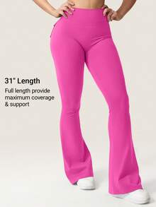 YEOREO Flare Leggings With Pockets For Women Butt Lifting Gym Yoga Leggings Flare Leggings Joggers For Women Summer Pants For Women - 玫紅 - 查看 3