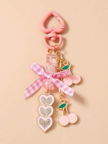 1pc Fruit Bow Keychain, Cherry Heart Keyring, Girl Bag Charm - Multicolor - View 7
